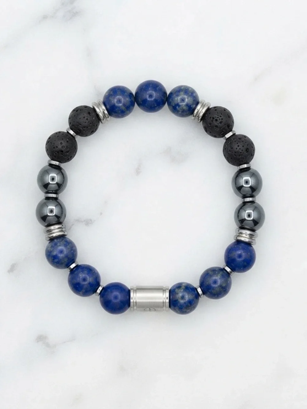 Altius Lapis Lazuli, Lava Rock & Hematite Beaded Stretch Bracelet — Handmade